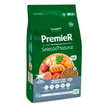 Racao Premier Selecao Natural Caes Filhotes Frango com Batata Doce 10.1kg lateral